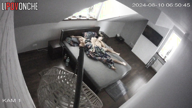 Man fucks brunette with big tits on bed in bedroom