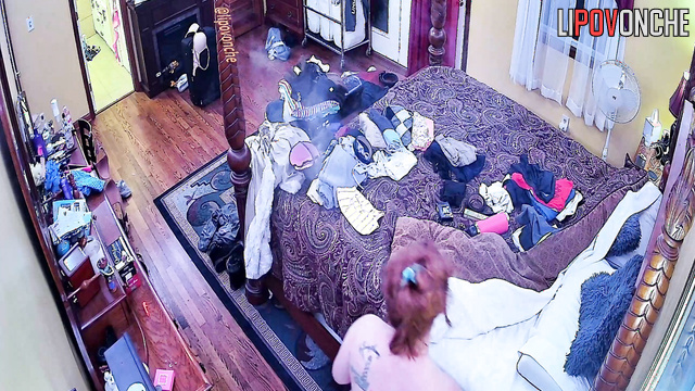 A completely naked redheaded cutie takes off her husband's boots