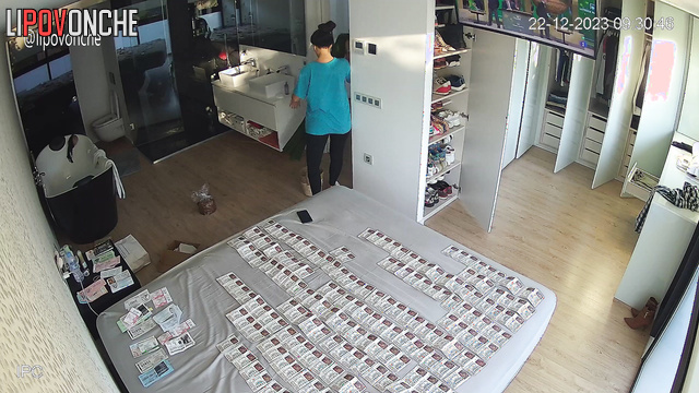 A lovely beauty strips down to her panties while talking on the phone