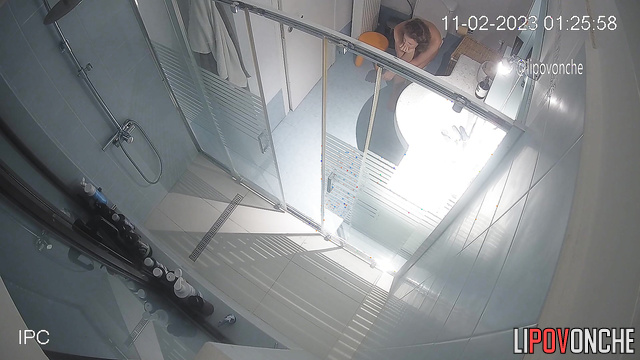 A naked cutie went to the bathroom to poop in the middle of the night