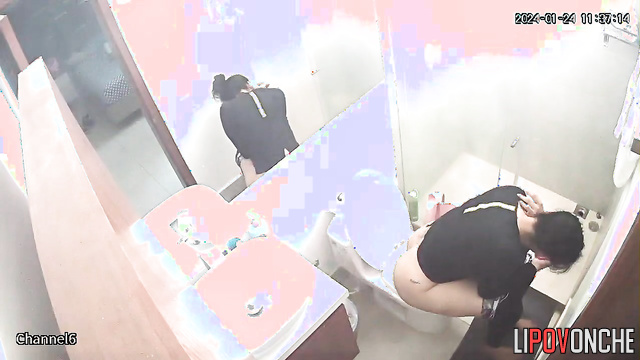 Brunette peeing and chatting with her handsome lover