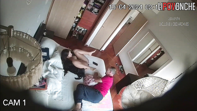 A horny guy is checking out the delicate anus of a young, athletic brunette