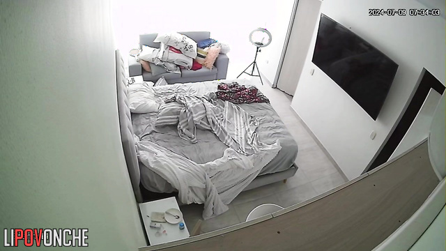 A young lover woke up a sleeping naked brunette with a gorgeous butt
