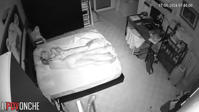 The bald husband loves to caress his wife while she jerks him off
