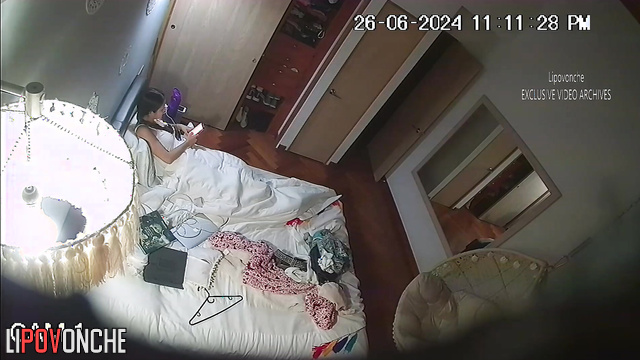 Pretty girl took off her pajama pants and started masturbating