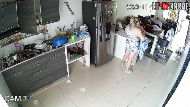 Hot brunette shakes tits in apartment