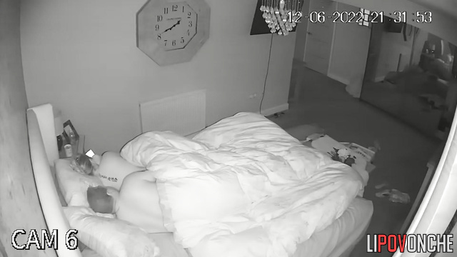 Tired woman relaxes in bed and touches small dick of her hubby