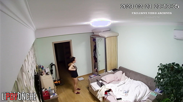 Usual routine before bed (her husband hasn't come home from work yet)