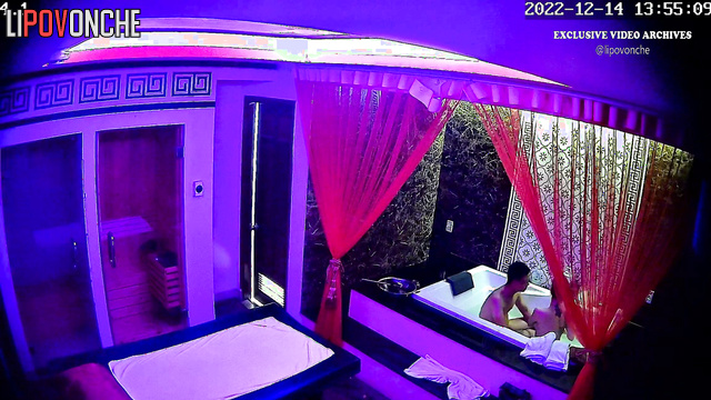 Naked tattooed Asian girl thoroughly washes client before sex massage
