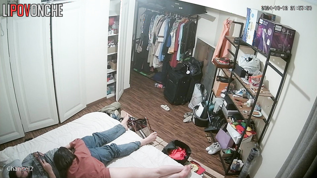 They lay on the bed and lazily teased each other, look