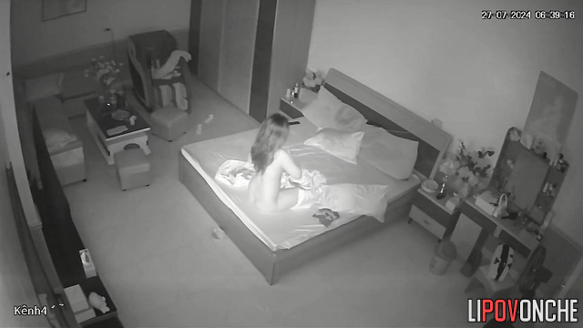 Beauty just woke up and is stretching / hidden cam