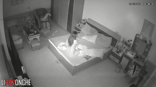 Beauty just woke up and is stretching / hidden cam