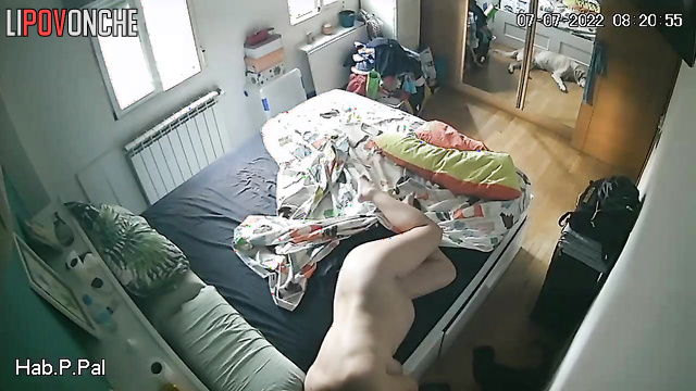 Naked chubby lady is lazy (she lies on the bed all day long)