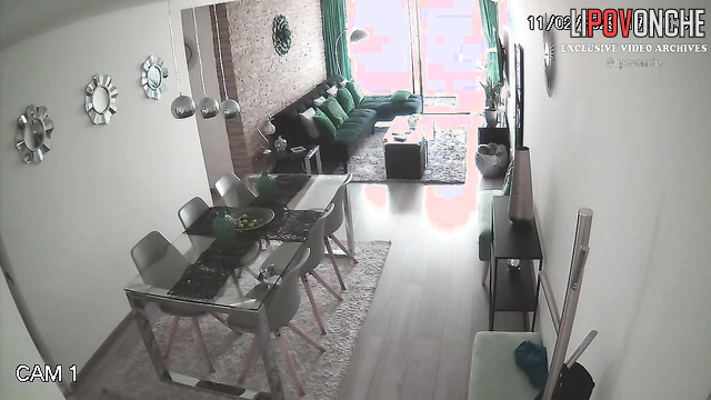 Busty slut chatting with her client after bath, spy cam