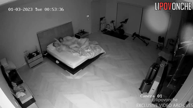 Couple enjoying 69 sex on the king size bed (night hidden cam)