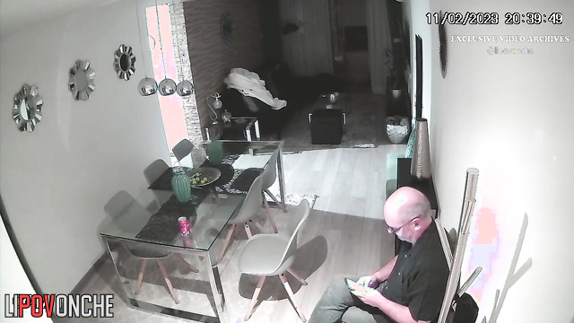 She sat naked and he stroked her legs, hidden camera