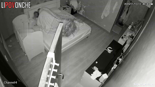 Spy camera fixed hot movements under the blanket, look