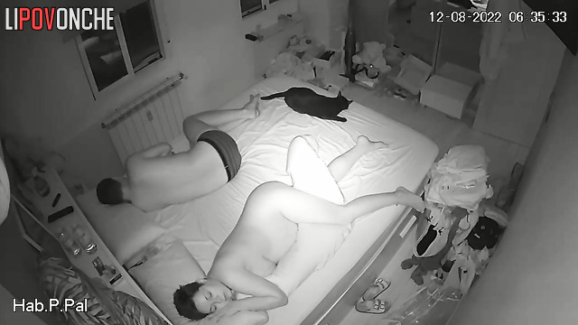 Pregnant naked lady chatting with her husband in bed