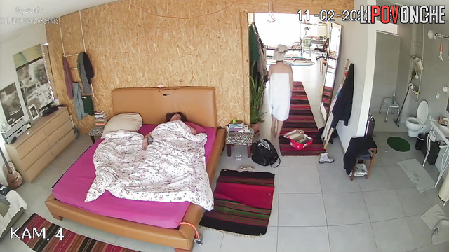 While one family member sleeps, the other gets ready for work