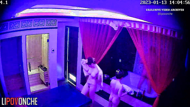 Two young prostitutes gave an old stallion a massage