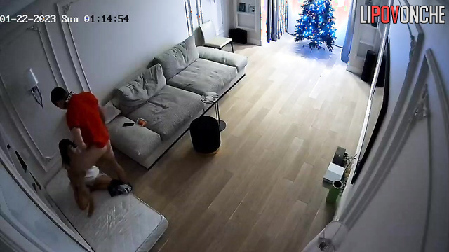 Real passionate love near the year tree (on New Year's Eve)